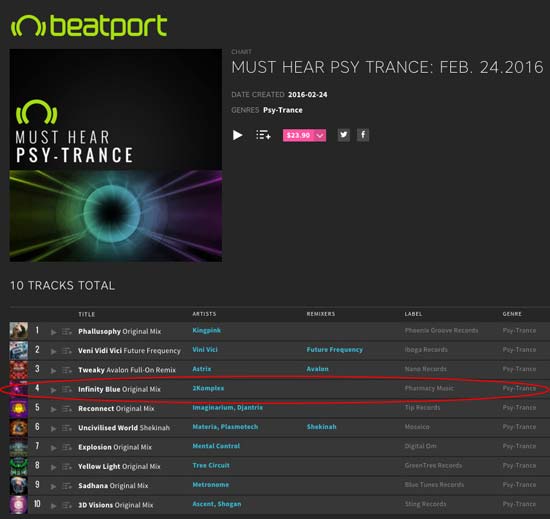 2Komplex – Infinity Blue on Beatport’s 10 Must Hear Psy Trance Tracks