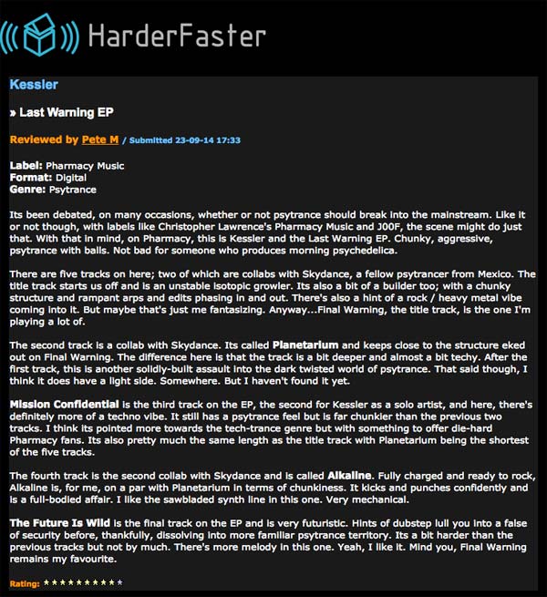 Harder Faster reviews Kessler – Last Warning EP