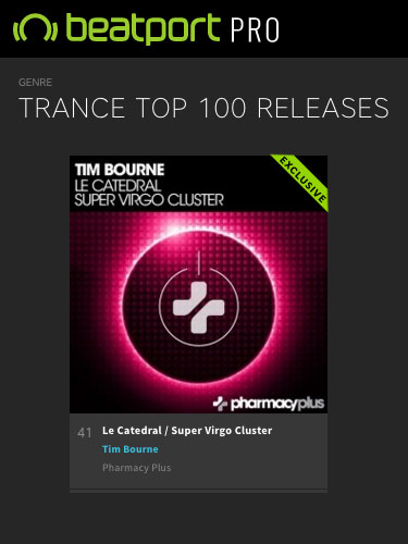 Tim Bourne – Le Catedral / Super Virgo Cluster debuts at #41 @Beatport Trance chart